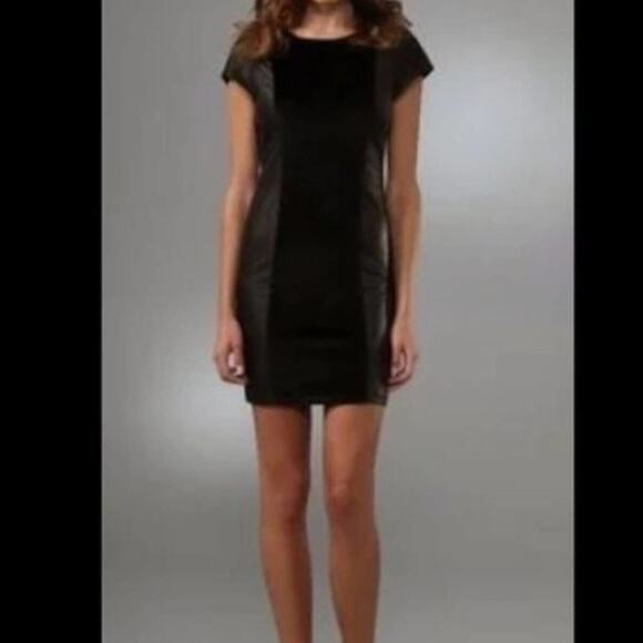Alice + Olivia Eva Gray Ponte Silk & Black Leather Cap Sleeve Moto Mini Dress M - Picture 1 of 14